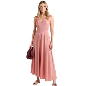 Theory 90s V-Neck Maxi Dress Dusty Carnation Size 4 Excellent Condition